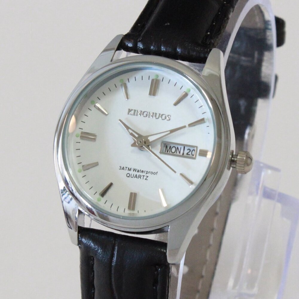 Women's Contemporary Dress Watch Silver With Black Strap 28mm